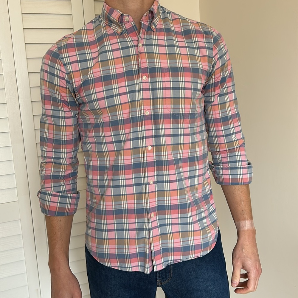 SIZE M / J.CREW / Men’s Slim Fit / Organic Cotton / Plaid Button-Up Shirt